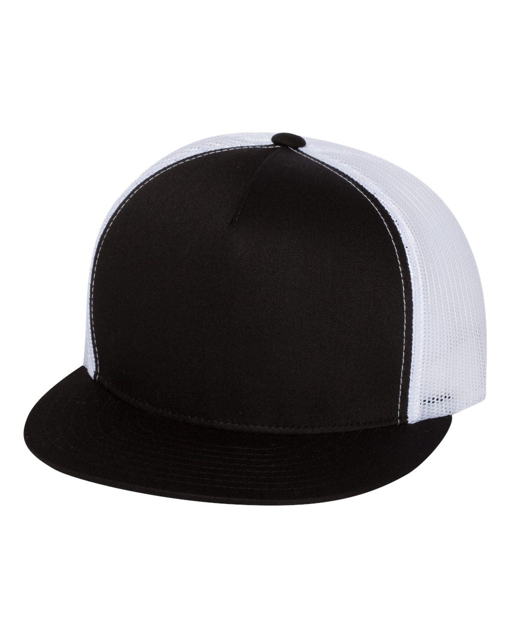 Classic Trucker Hat Flatbill - Black/White