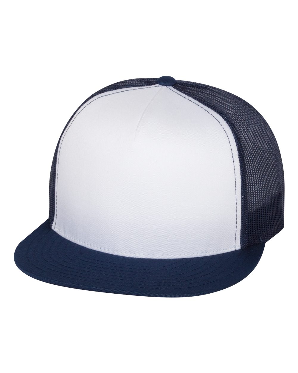 Classic Trucker Hat Flatbill - White/Navy